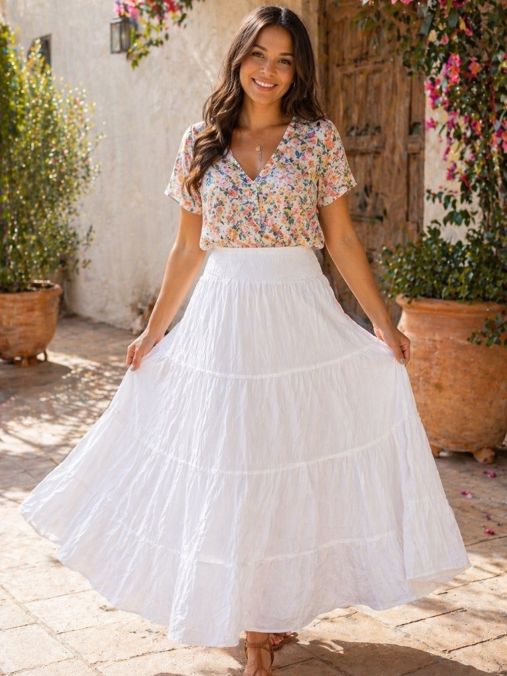 Women’s White Tiered Maxi Skirt — Lightweight Boho Flowy XL - Picture 2 of 7